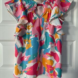 Colorful Abstract Ruffle Dress